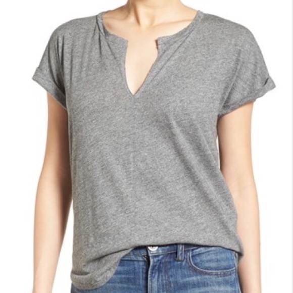Madewell Grey Split Neck Short Sleeve Tee - Picture 1 of 6
